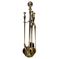 Neoclassical Style Brass Fireplace Tools on Stand