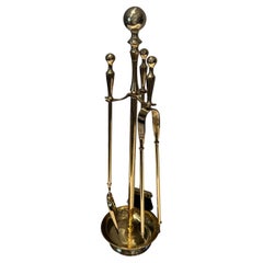 Vintage Neoclassical Style Brass Fireplace Tools on Stand