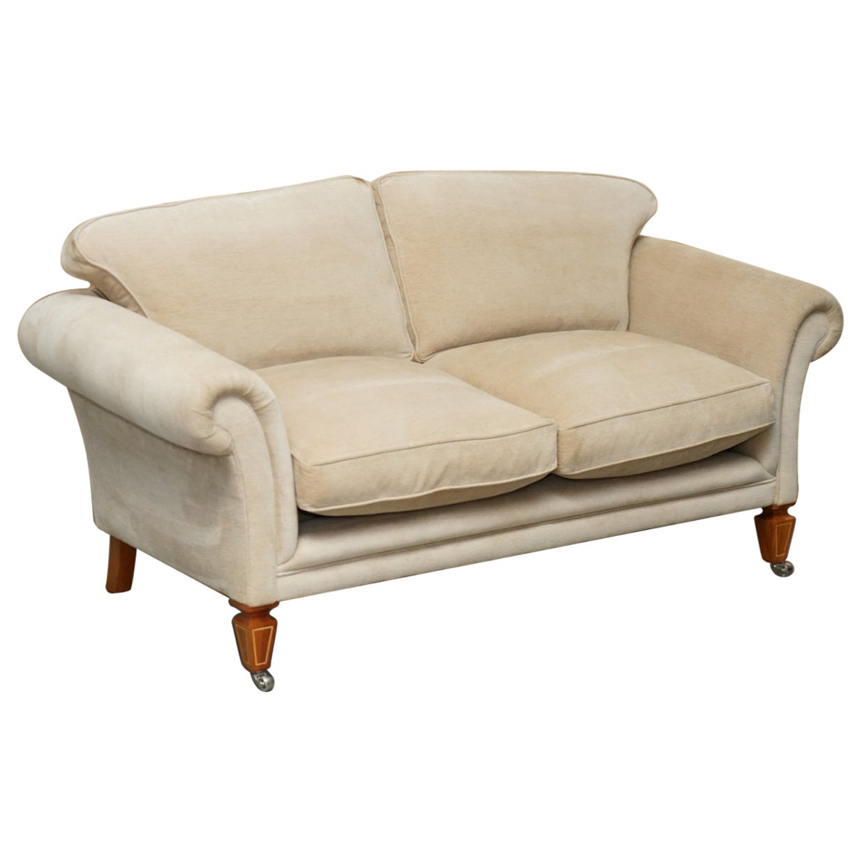 EXQUISITE VISCOUNT DAVID LINLEY TWO SEAT SOFA WiTH STAMPED CASTORS For Sale