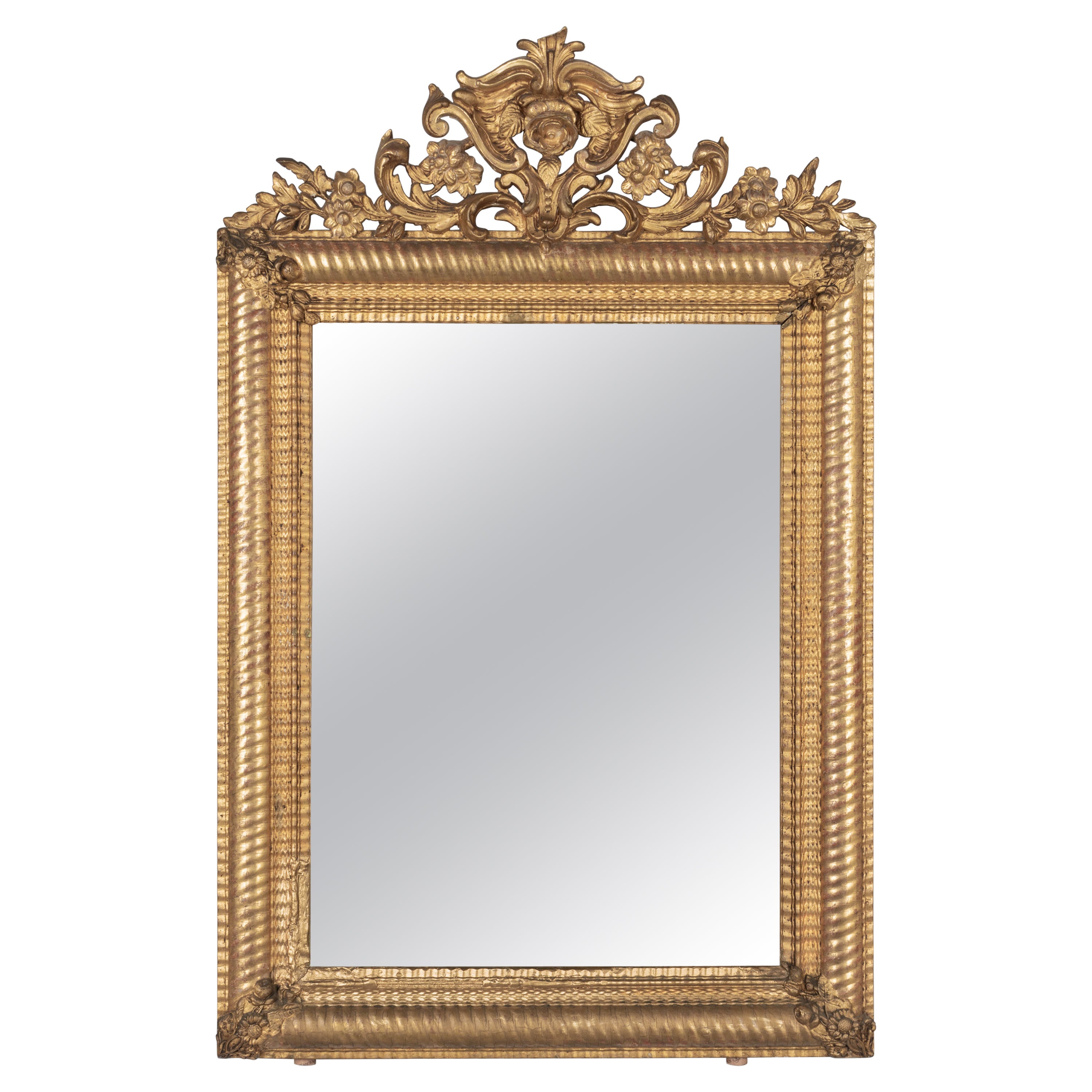 19th Century French Louis XV Style Gilded Mirror For Sale