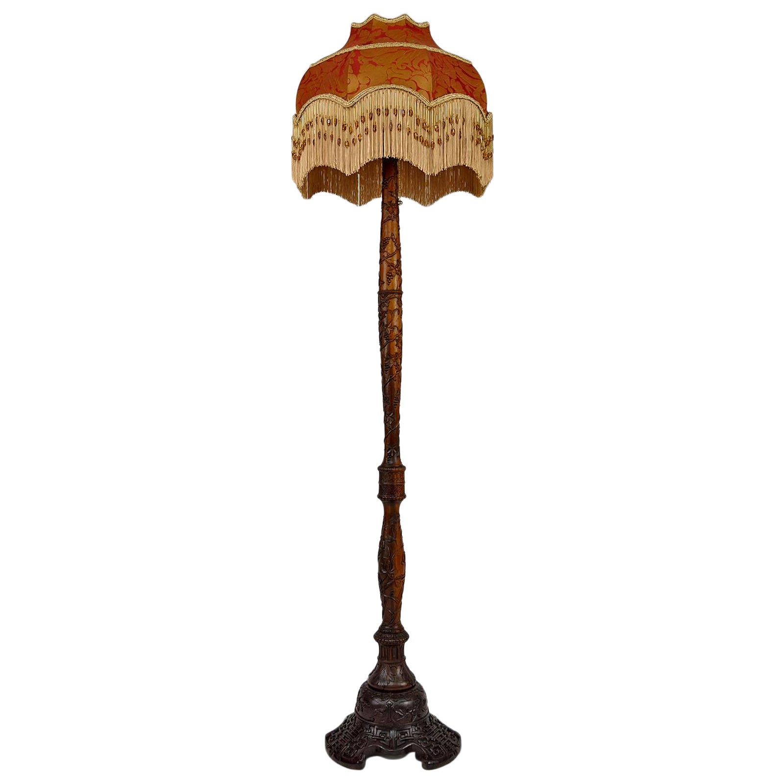 Antique Asian carved wooden floor lamp, Indochina or China, circa 1900
