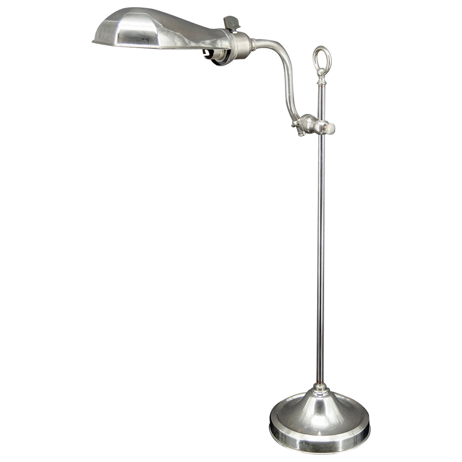 Workshop lamp in aluminum and nickel, adjustable with raise-lower system, France For Sale