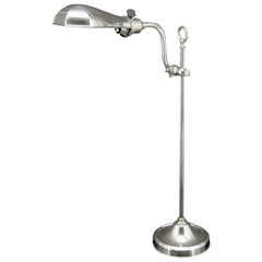 Antique Workshop lamp in aluminum and nickel, adjustable with raise-lower system, France