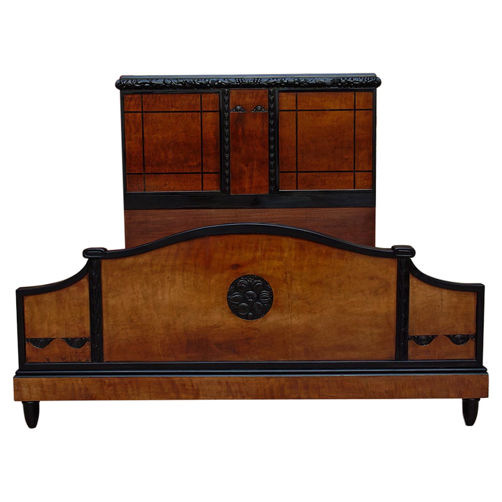 Art Deco bed, Carved wood, France, Circa 1920 For Sale