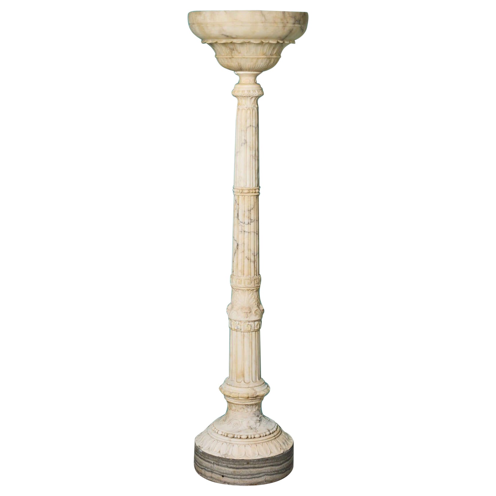 Carved Alabaster Marble Standard Lamp For Sale