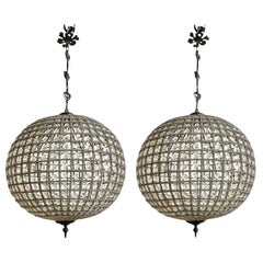 Antique Art Deco, Round Chandeliers, Beveled Crystal, Metal, United States, 1980s