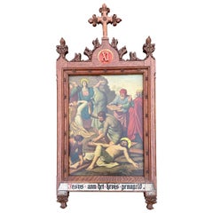 Fine Gothic Painting / 11th Station Crucifixion, Jesus is Nailed to the Cross