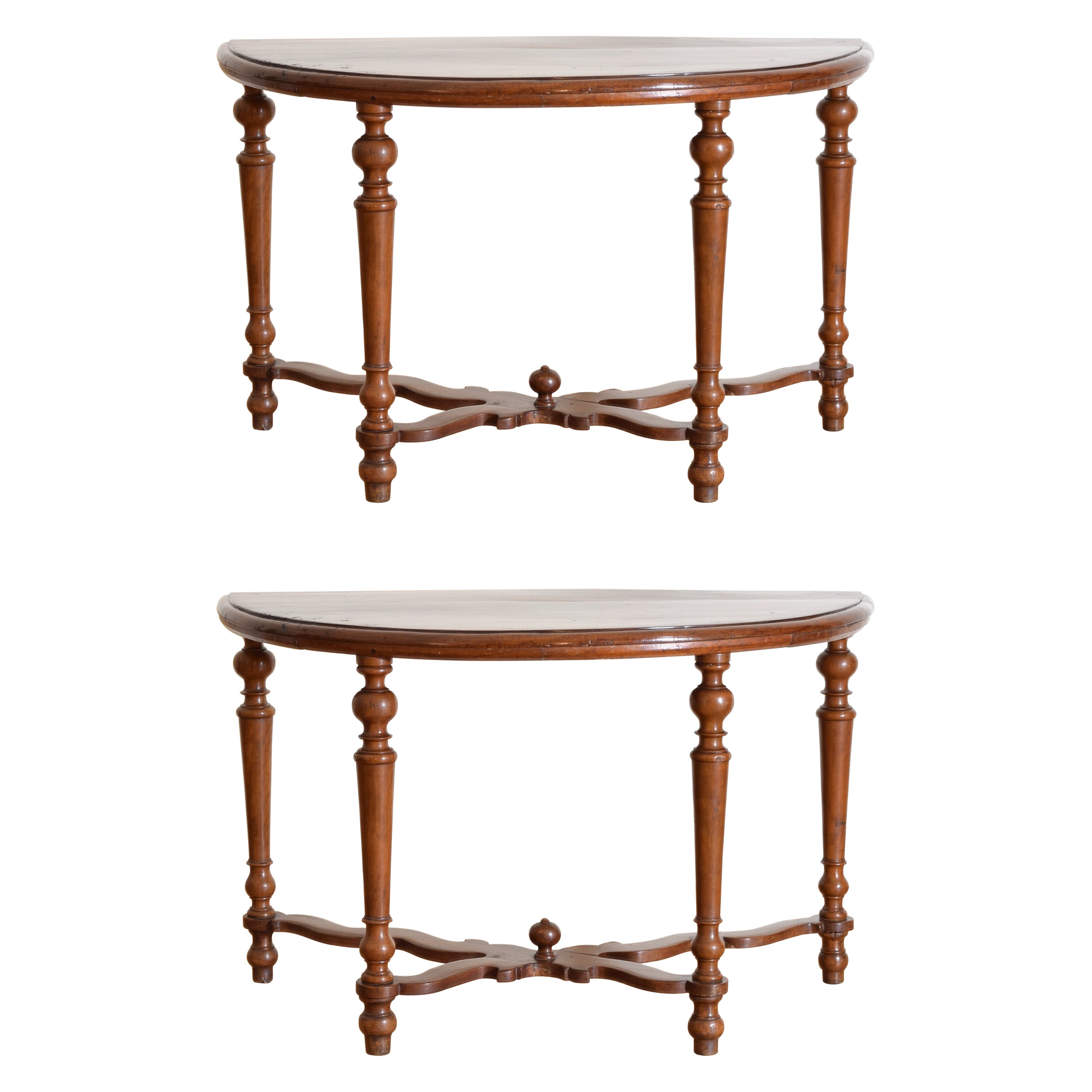 Late Table Pair Italian Late LXIII Period Turned Walnut Console Tables, early 18th ...