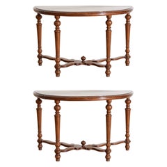 Pair Italian Late LXIII Period Turned Walnut Console Tables, early 18th century