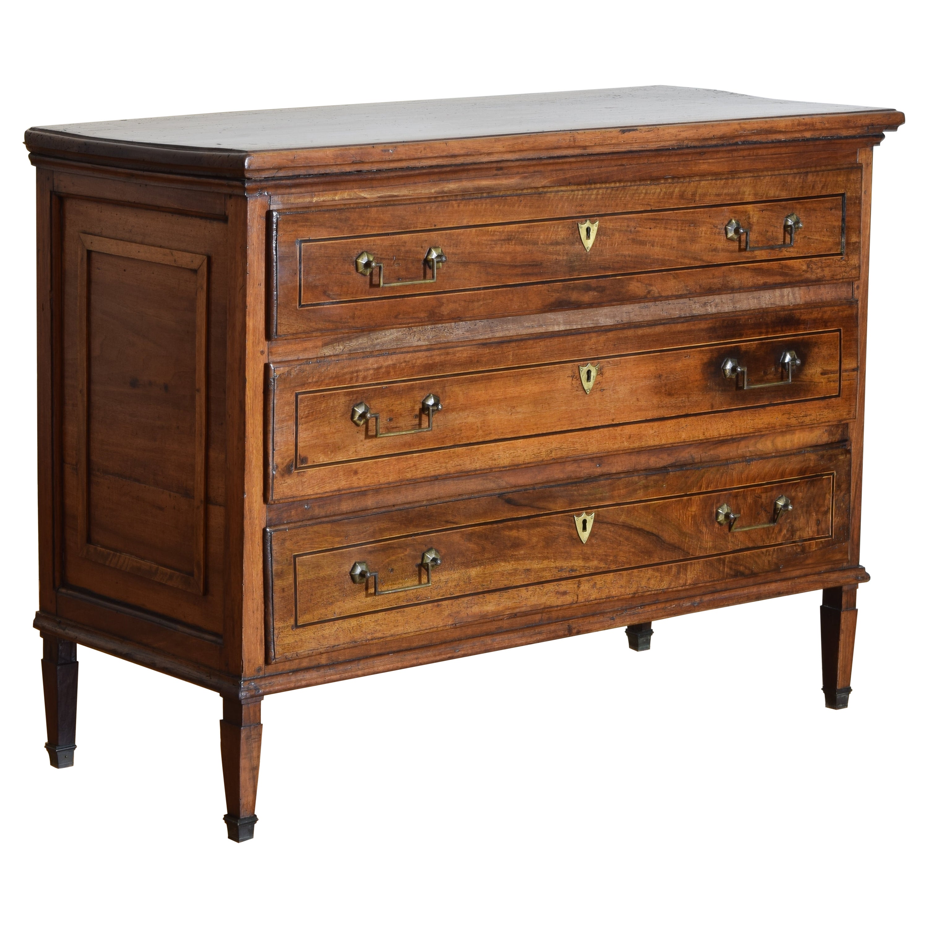 French Neoclassic Walnut & Ebonized 3-Drawer Commode, ca. 1825