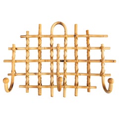 Mid Century French Rattan & Bamboo Coat & Hat Rack