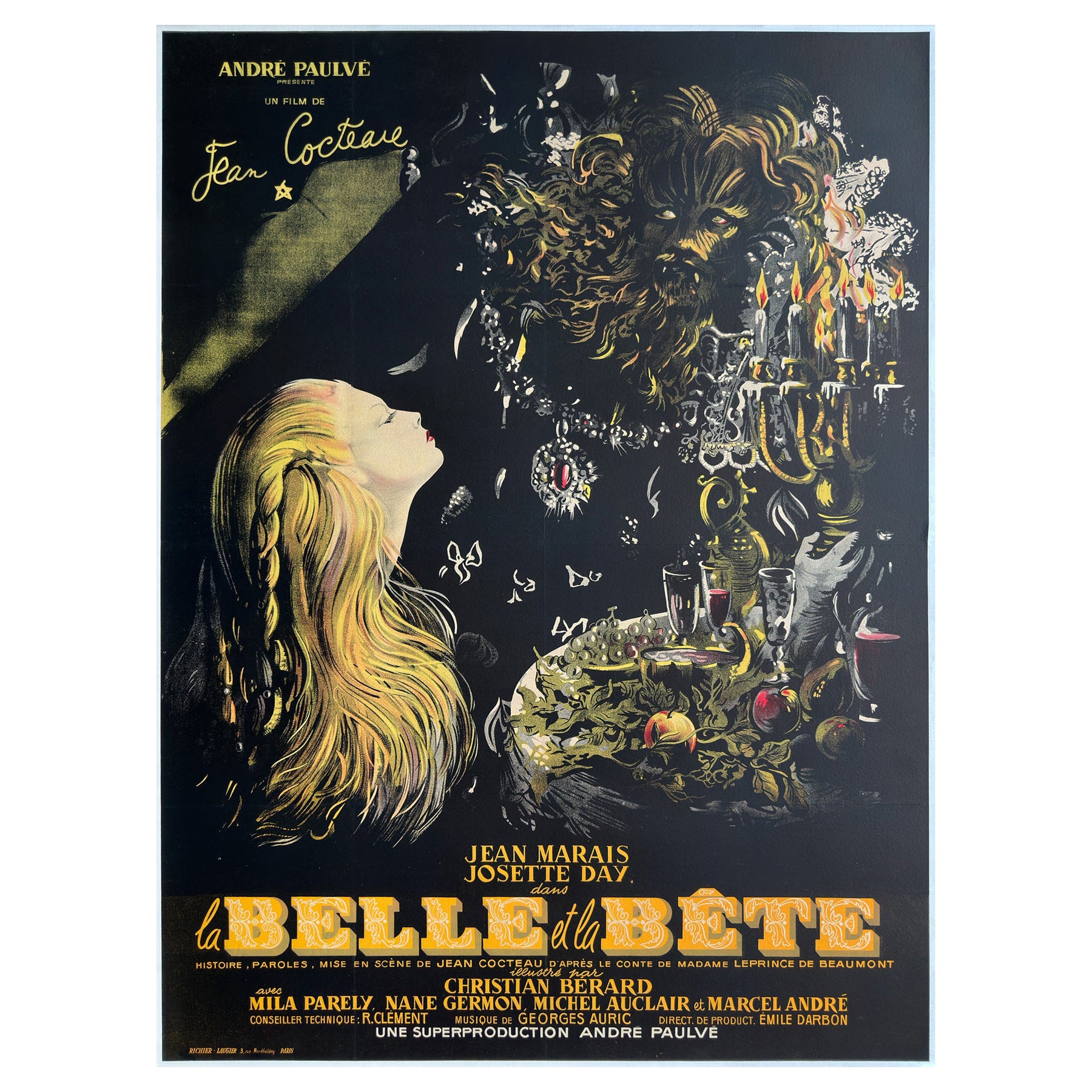 Affiche du grand film français La Belle et la Bete R1951, Jean-Denis Malcles en vente