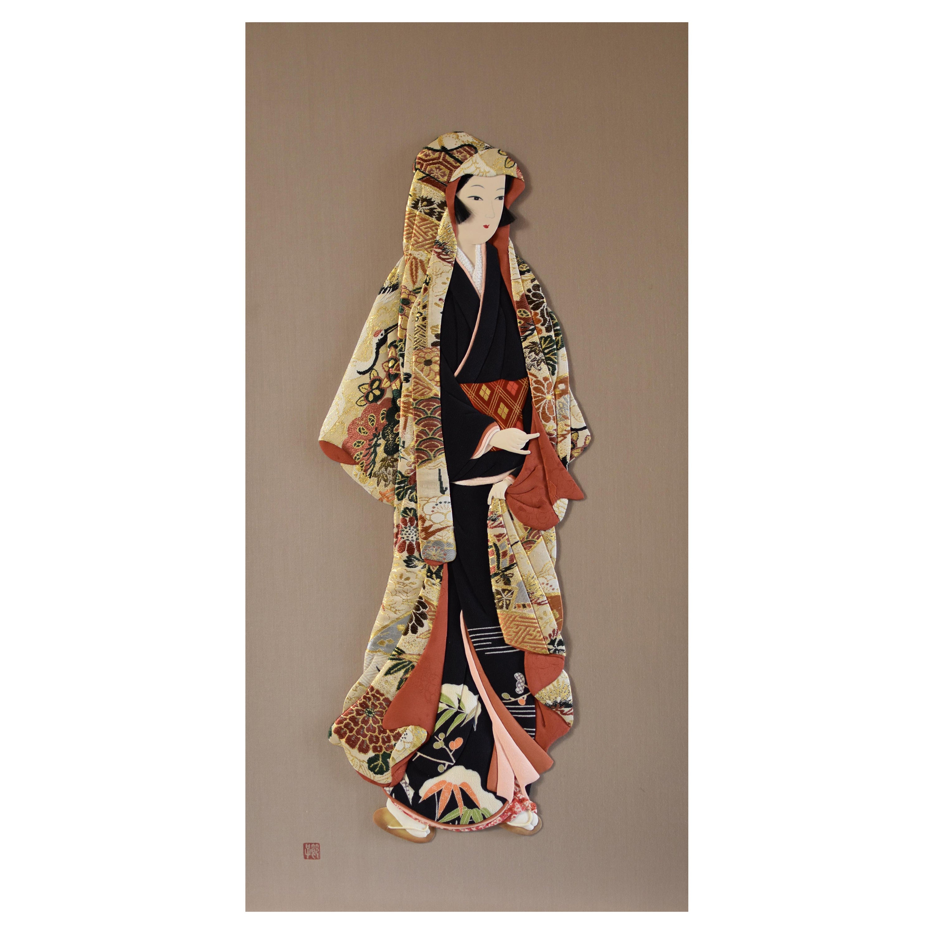 Japanese Contemporary silk brocade Handcrafted Decorative Art, 5 For Sale