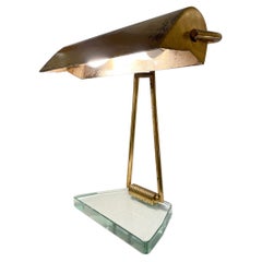 Mid-Century Modern Glass & Brass Table Lamp attributed to Pietro Chiesa, 1950s