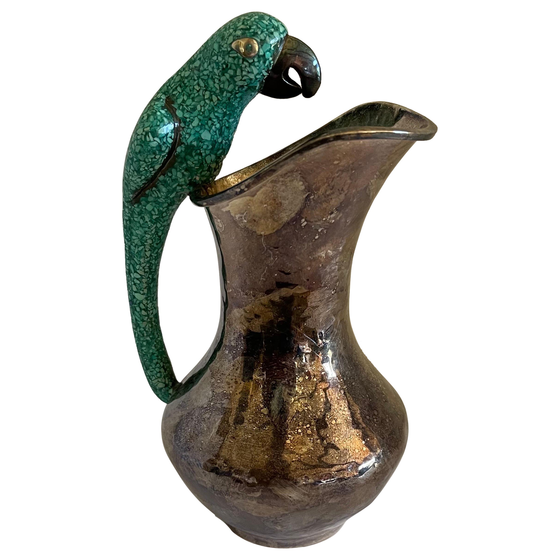 Mexican Los Castillo Style Parrot Handle & Silver Pitcher