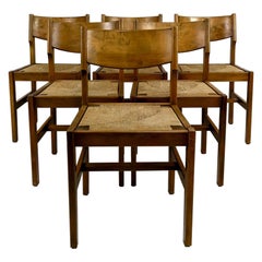 Used Set of 6 brutalist Elm chairs with mulched seats, Maison Regain, Circa 1960