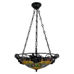 Art Deco wrought iron chandelier by Augustin Louis Calmels, France, Circa 1920