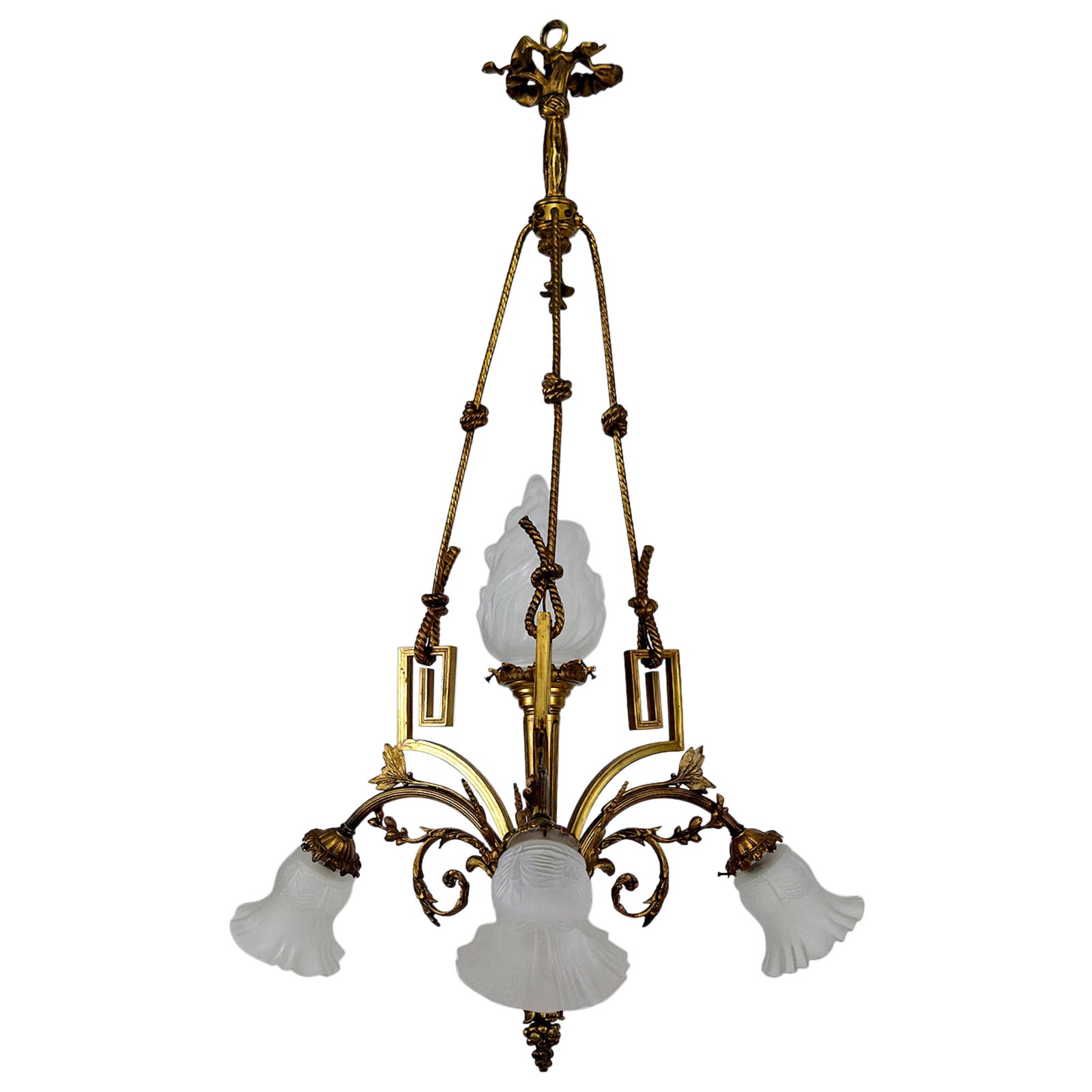 Louis XVI / Neoclassical style chandelier in gilded bronze, France, Circa 1900 For Sale
