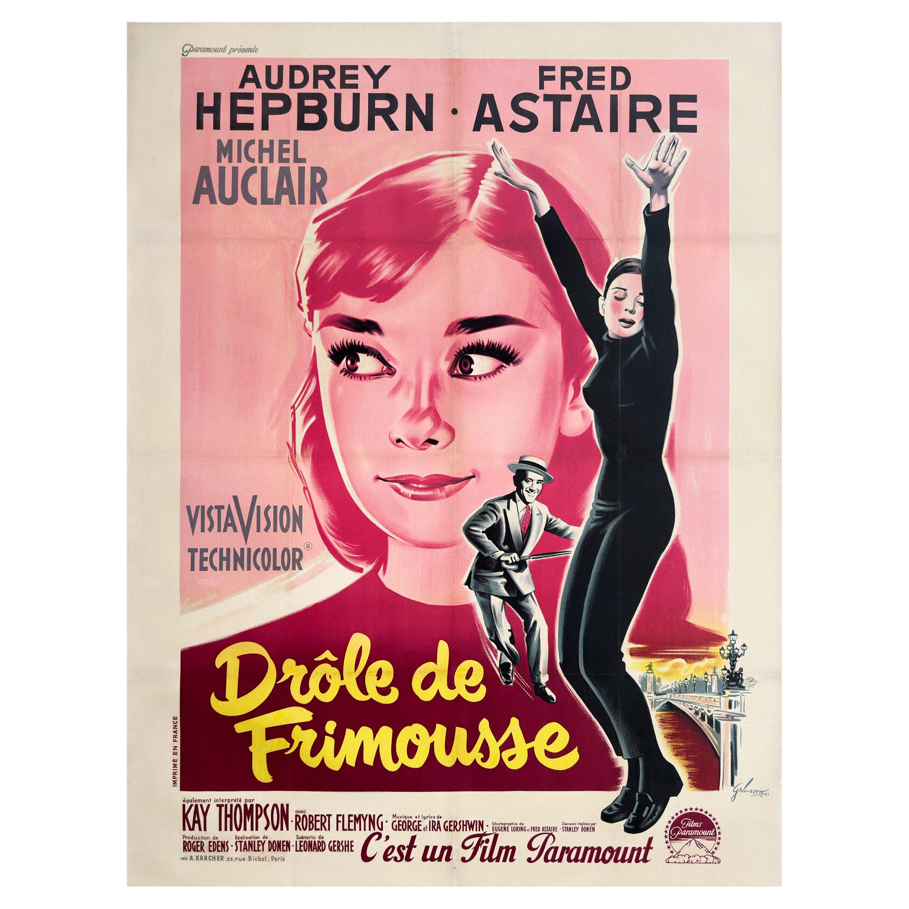 Funny Face 1957 French Grande Film Poster, Boris Grinsson For Sale