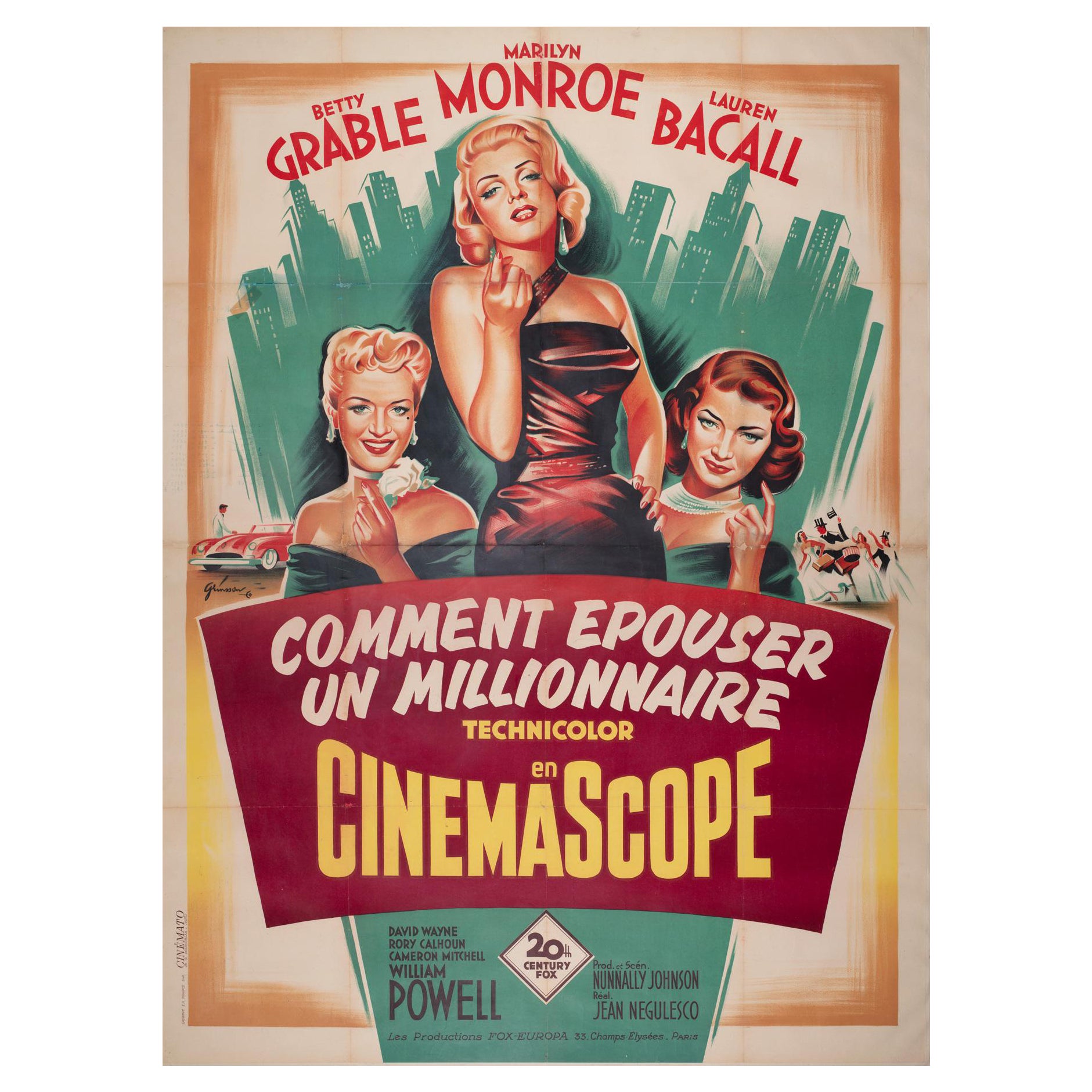 How to Marry a Millionnaire 1953 French Grande Film Poster, Boris Grinsson For Sale