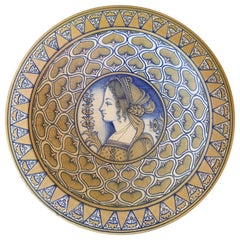 Vintage Italian Provincial Deruta Hand Painted Faience Portrait Pottery Wall Plate