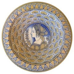 Piatto da parete in ceramica provinciale italiana di Deruta dipinta a mano con ritratto