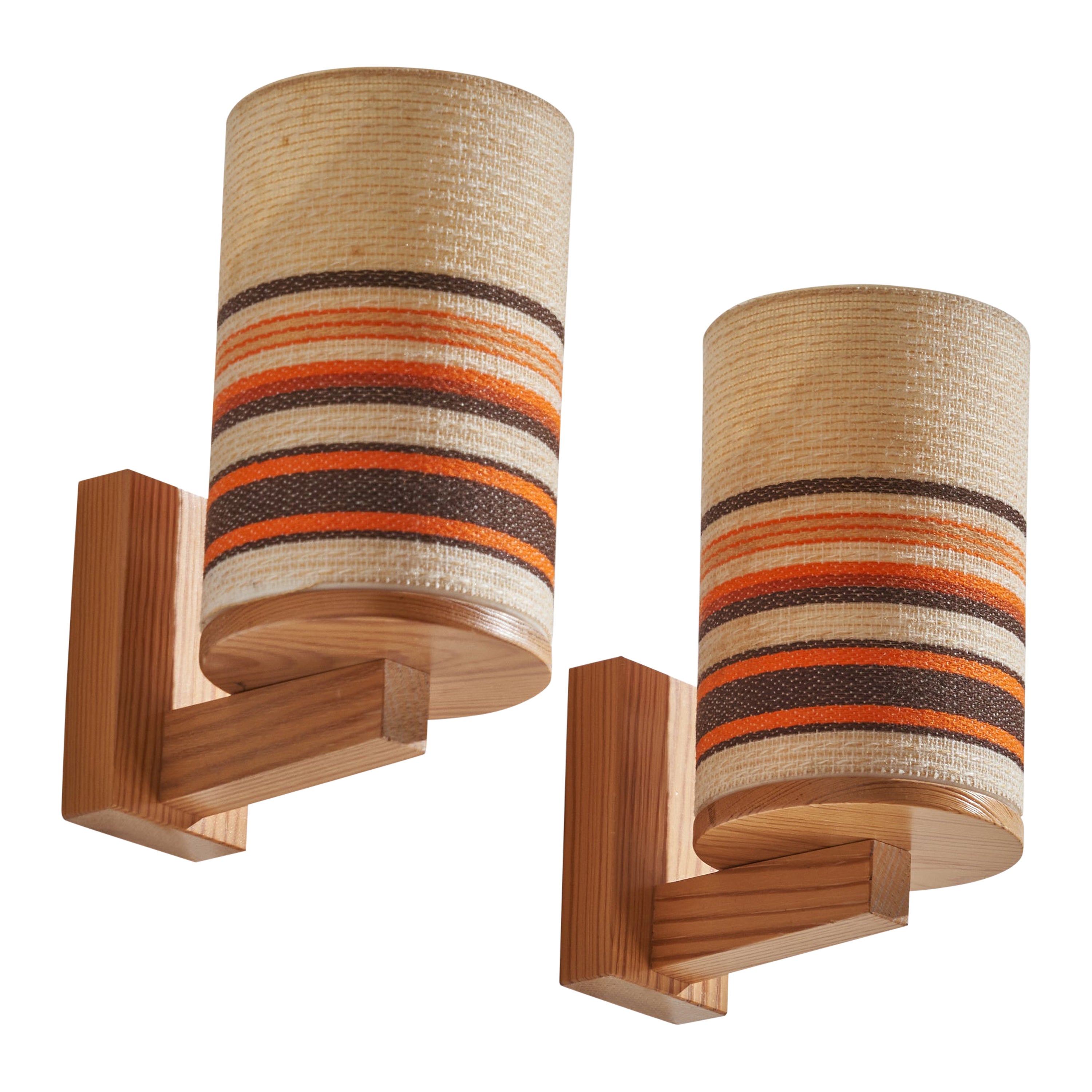Nymo-Belysning, Wall Lights, Pine, Fabric, Sweden, 1960s For Sale at 1stDibs
