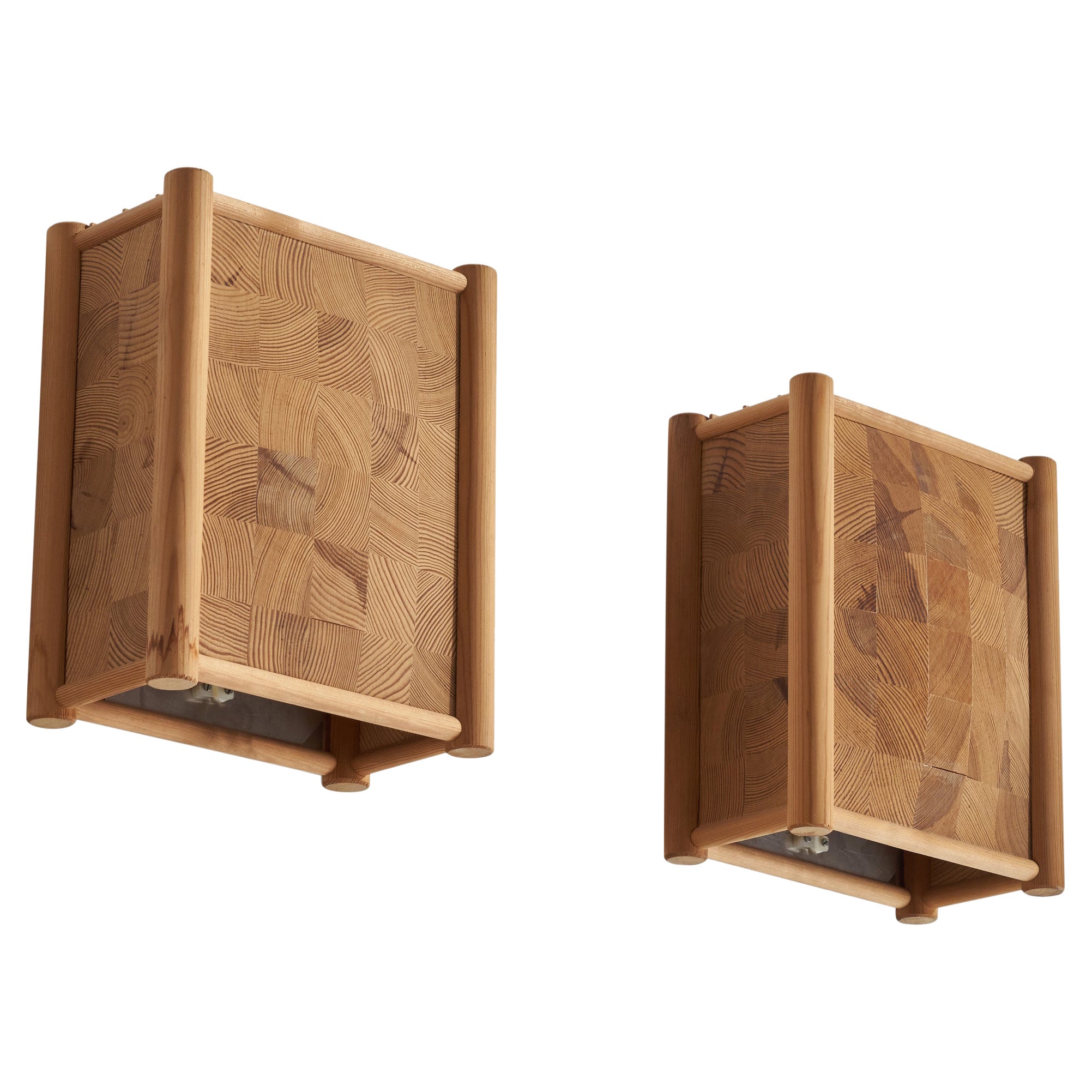 Swedish Designer, Wall Lights, Pine, Sweden, 1970s For Sale