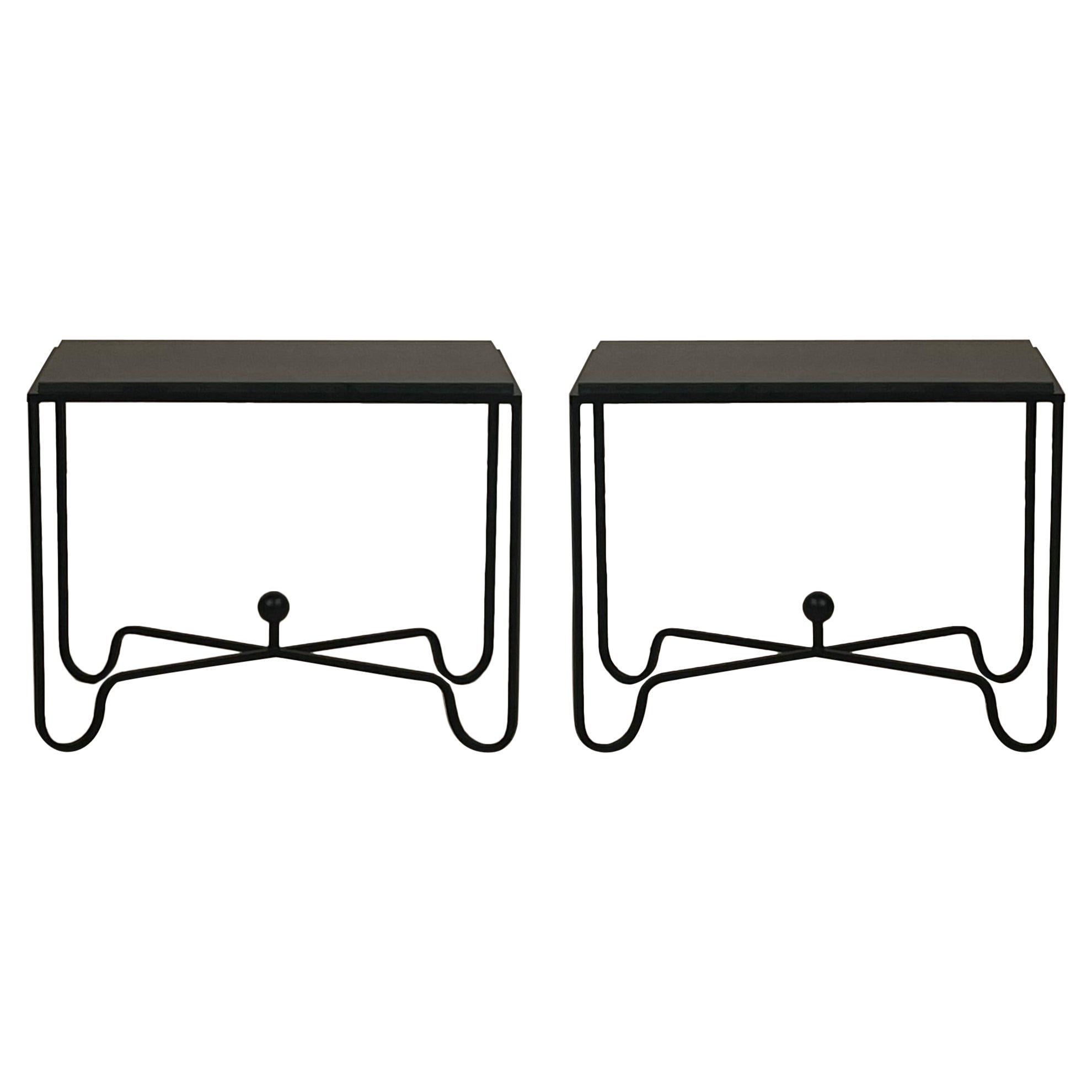 Pair of Black Limestone 'Entretoise' End Tables by Design Frères For Sale