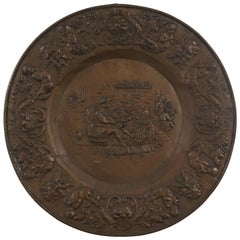 Antique Copper Embossed Tavern Scene Repousse Wall Plaque Charger Platter 24"