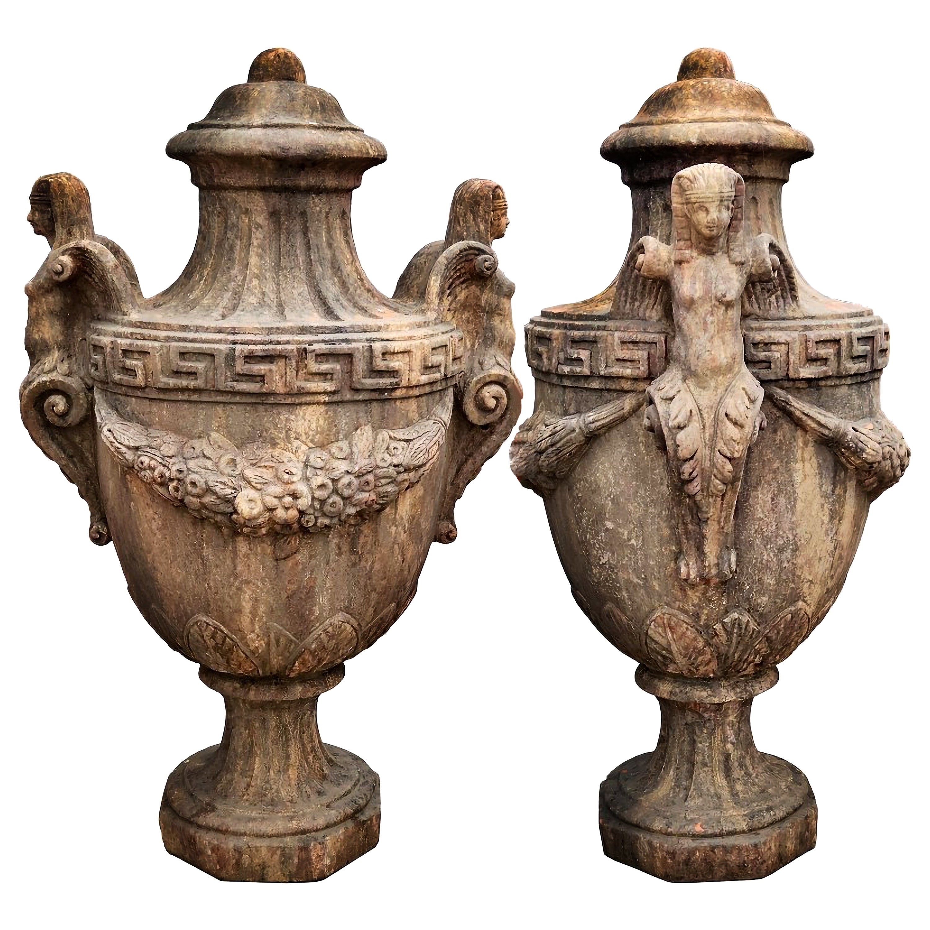 EMPIRE VASE - PILLAR GOBLET WITH SPHINXES H 95 CM end 20th Century For Sale