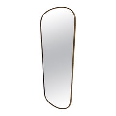 Mid Century Modern Used Full Length Mirror Oval Brassed Black Metal 1950s