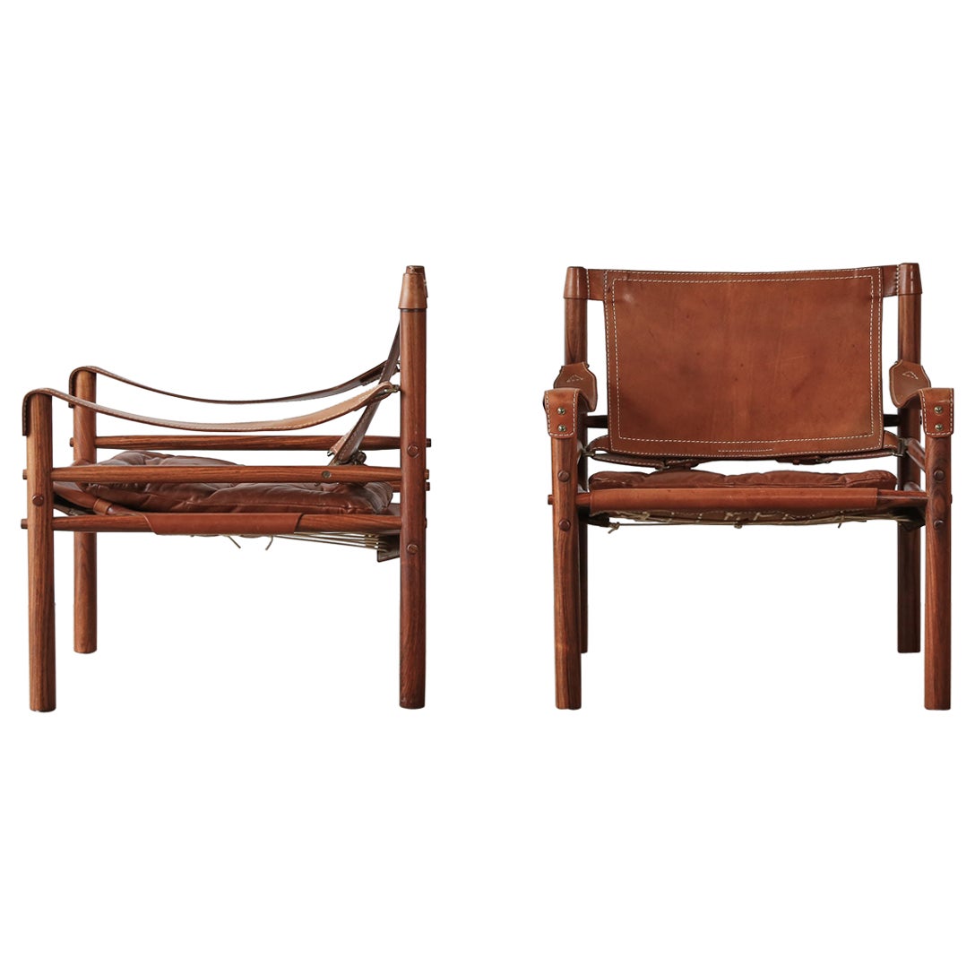 Pair of Leather Arne Norell Safari 'Sirocco' Chairs, Sweden, 1970s