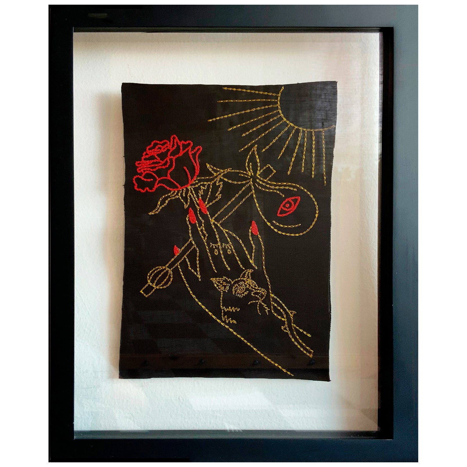 El Loco. From The Ventura Series. Embroidery thread on canvas. Framed For Sale