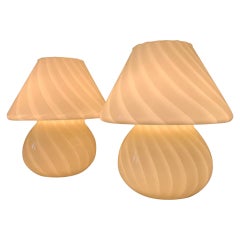 Coppia lampade da tavolo a forma di fungo Paolo Venini vetro di Murano 1970