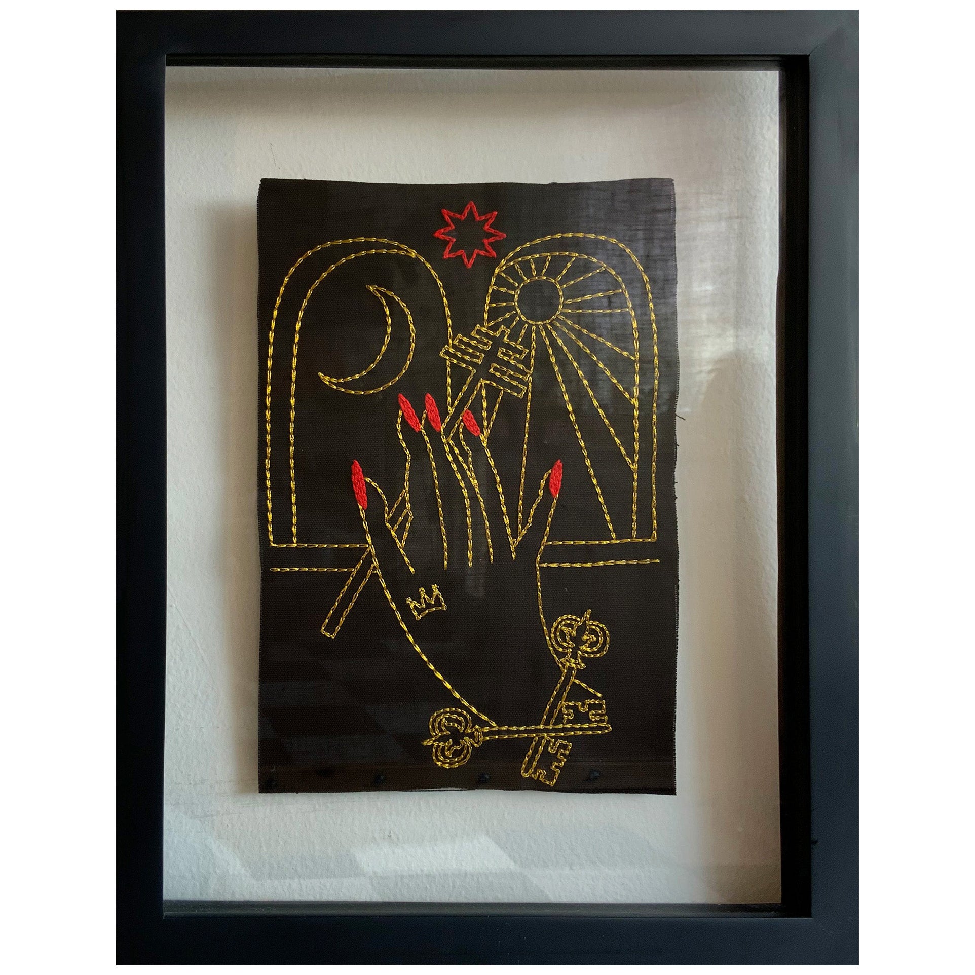 El Sumo Sacerdote. From The Ventura Series.  Embroidery thread on canvas. Framed For Sale