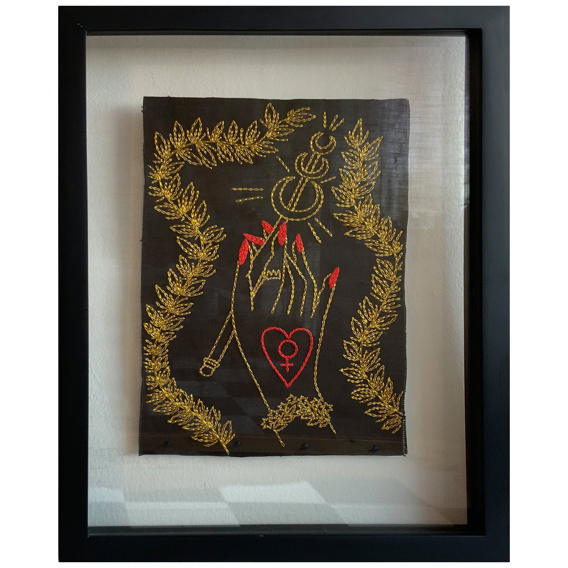 La Emperatriz. From The Ventura Series.  Embroidery thread on canvas. Framed For Sale