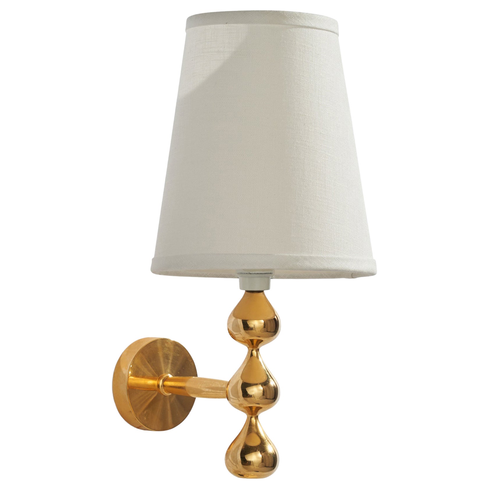 Asmussen Design, Wall Light, Gold-Plated Metal, Fabric, Denmark, 1980s