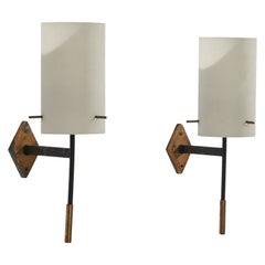 Italian Designer, Wall Lights, Brass, Metal, Glass, Italy, 1950s