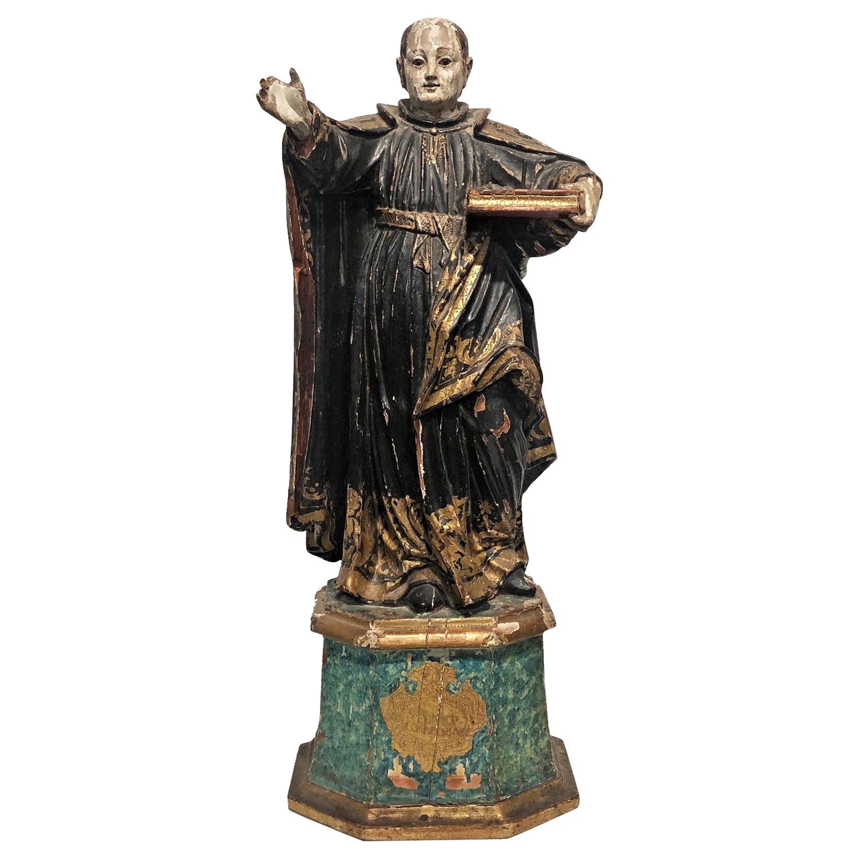 Nach Francisco Ruiz Gijon, St. Francis, spanische Barockholzskulptur im spanischen Barockstil, 17. Jahrhundert. im Angebot