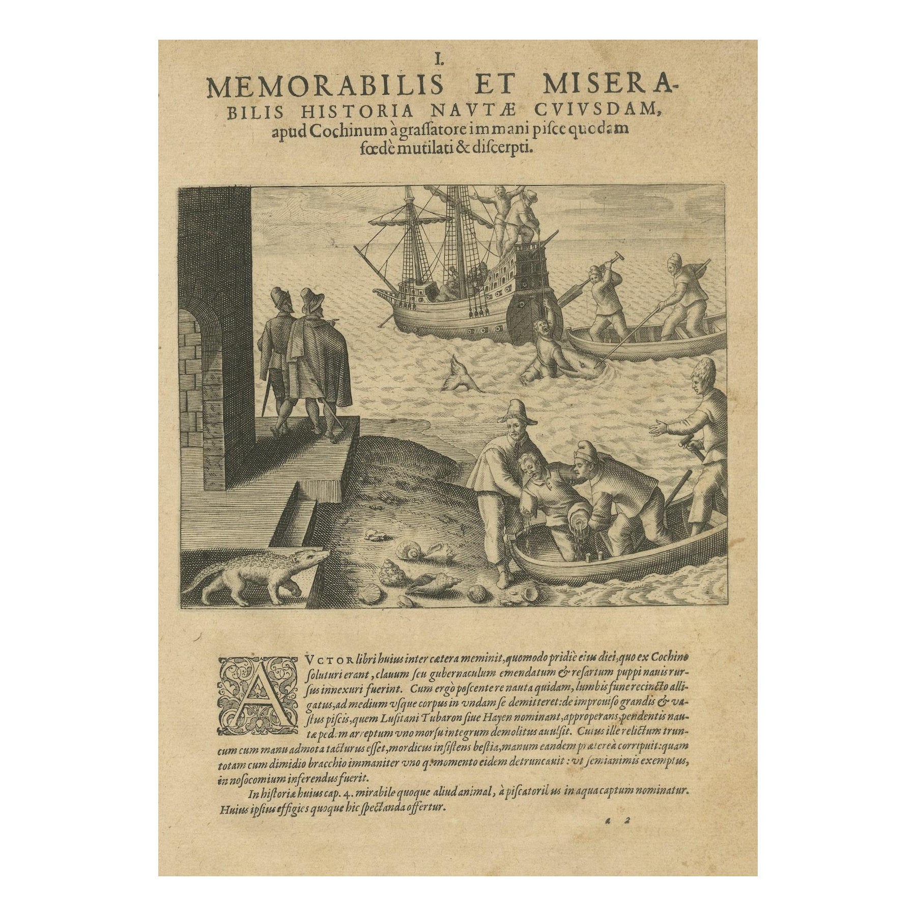 The de Bry Engraving of Maritime Marvels of Dutch Seafarers at Cochin, 1601 For Sale