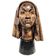 Modernist Female Head Bust in Marble by P. Costagli, XX Century