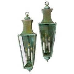 Vintage Pair Of Hand Crafted Copper Wall Lanterns