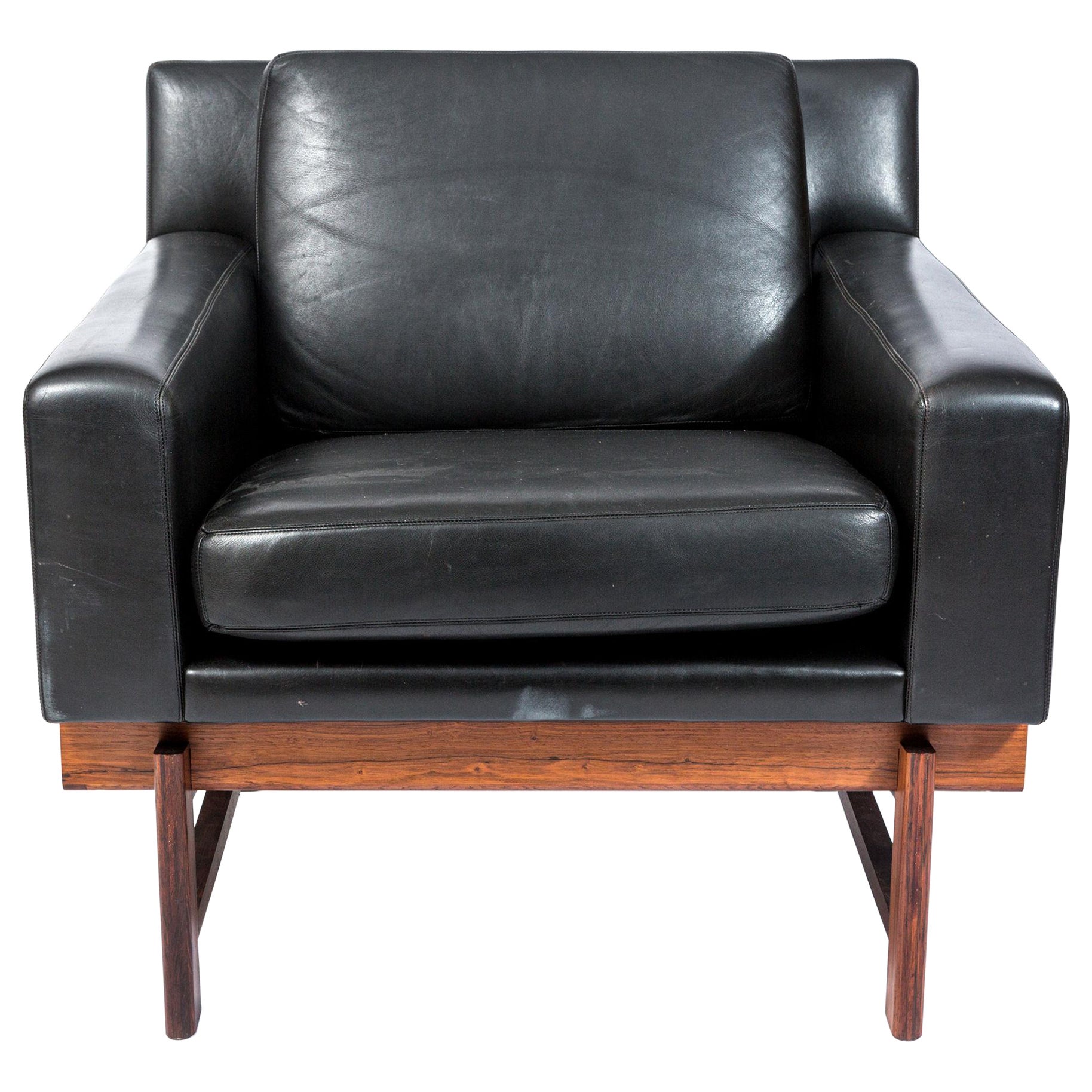 Erik Ole Jørgensen Lounge Chair aus schwarzem Leder und brasilianischem Palisanderholz