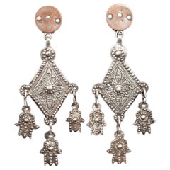 Vintage Mid-20th Century Silver Khamsa and Copper Earrings by Jewels