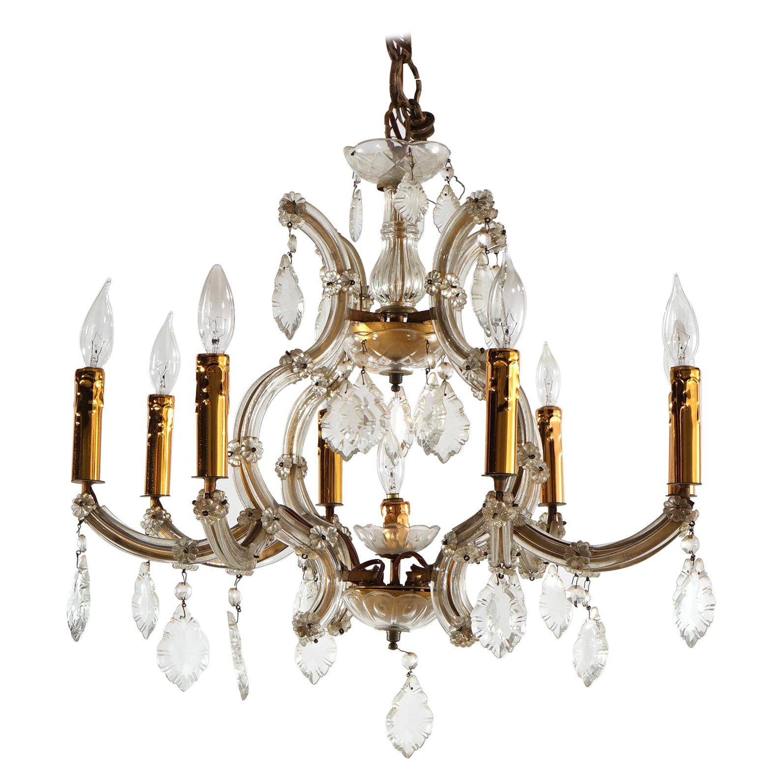 Antique French Louis XV Cut Crystal Eight-Light Chandelier C1920