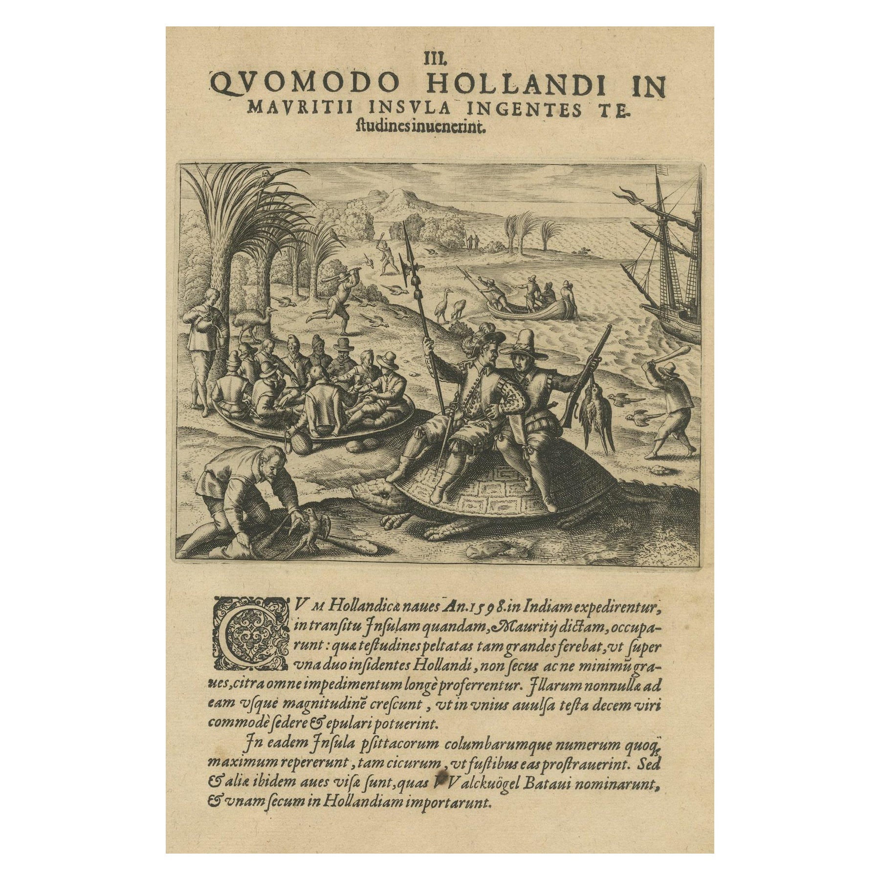 L'île des géants : La gravure de Bry des merveilles de Mauritius, 1601 en vente