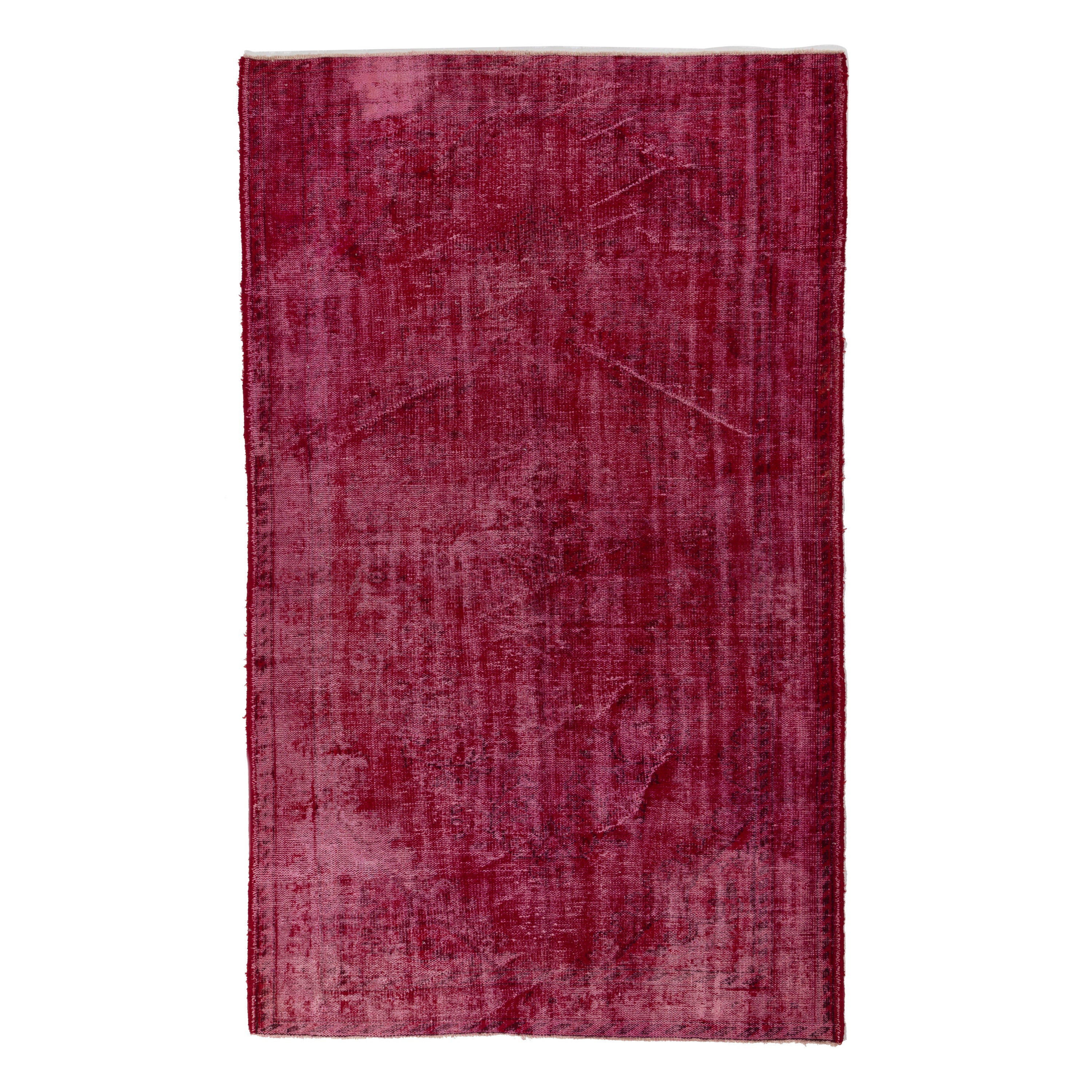 5.8x9.6 Ft Plain Solid Red Handmade Turkish Area Rug with Shabby Chic Style For Sale