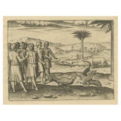 Antique The Cockfight of Java: A 1601 de Bry Engraving of Cultural Pastimes