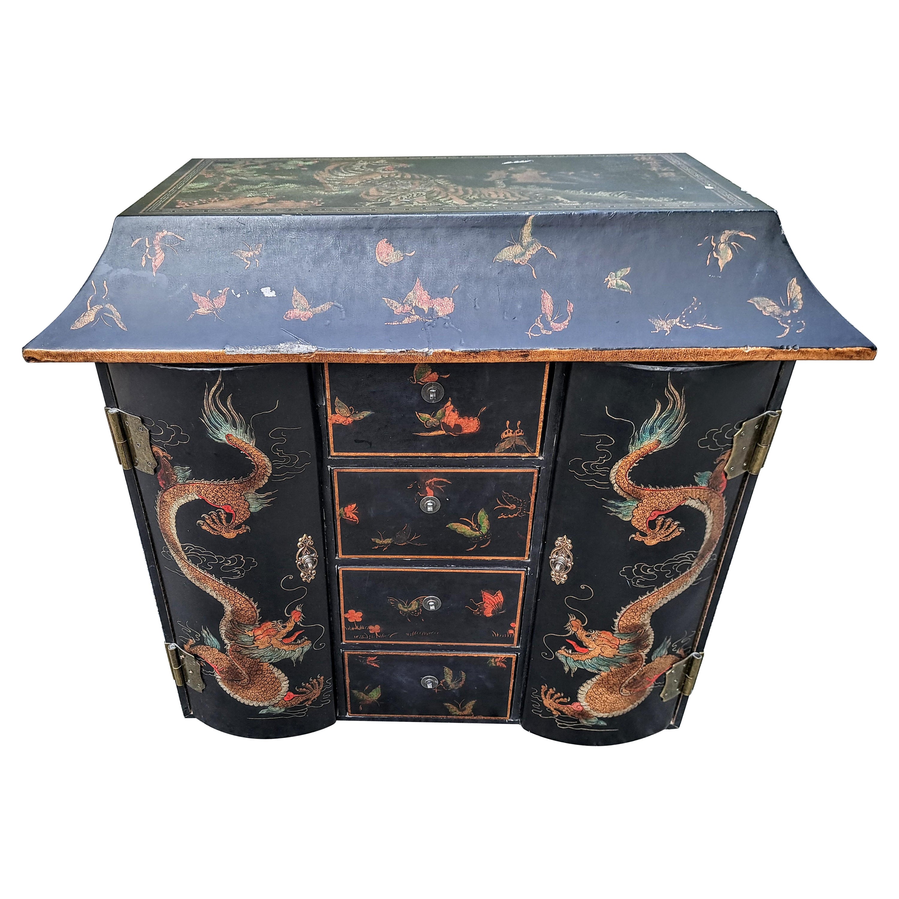 Antique Asian Chinoiserie  Pagoda Shaped Tea / Apothecary Cabinet 